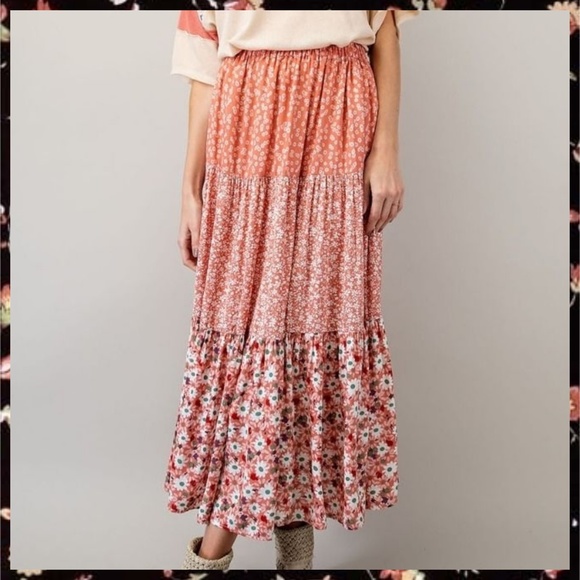EASEL Mixed Floral Print Midi or Maxi Cottagecore Tiered Prairie Skirt W/Lining - Picture 15 of 16
